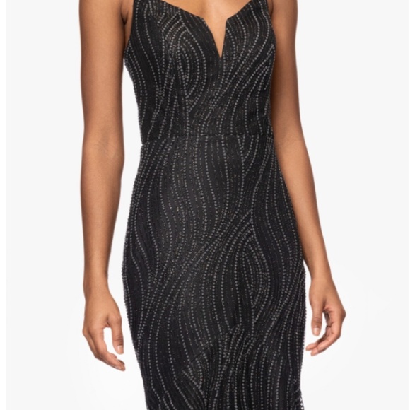 Blondie Nites Juniors' Glitter Trumpet-Skirt Gown - Black SZ:3 - Picture 3 of 4